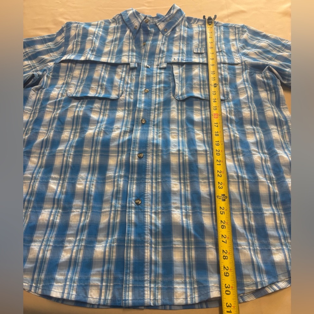LL Bean Mens Large Shirt Blue Plaid Fast Dry Vented Button Up Fishing Hiking - Picture 6 of 16